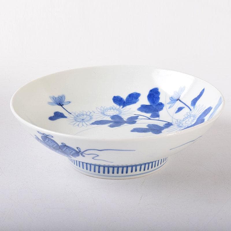 鍋島焼　藍鍋島　染付菊花文　五寸皿　時代箱　V　R8086