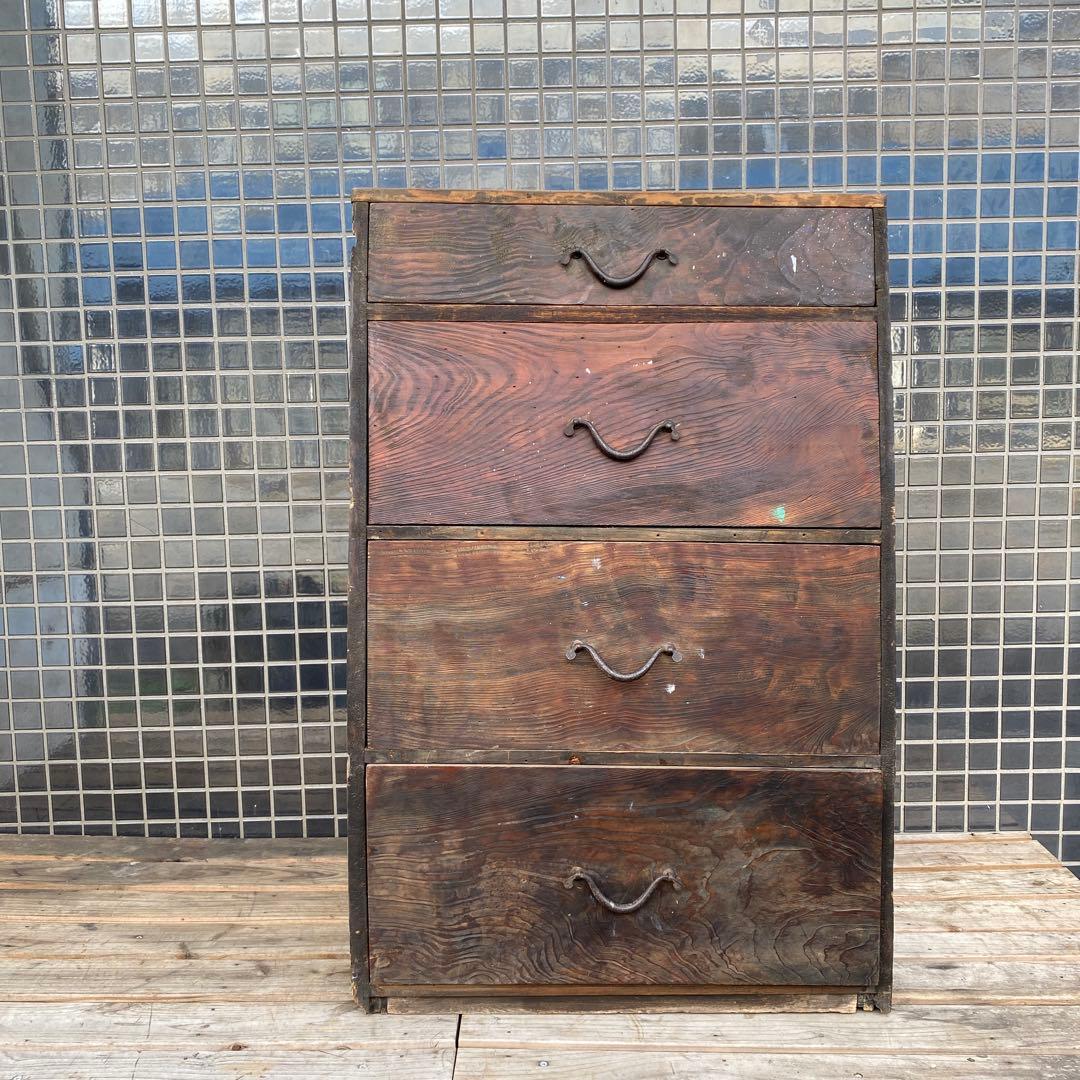 明治 時代箪笥 骨董品 四段 古民家 蔵出し 古家具 アンティーク 店舗什器