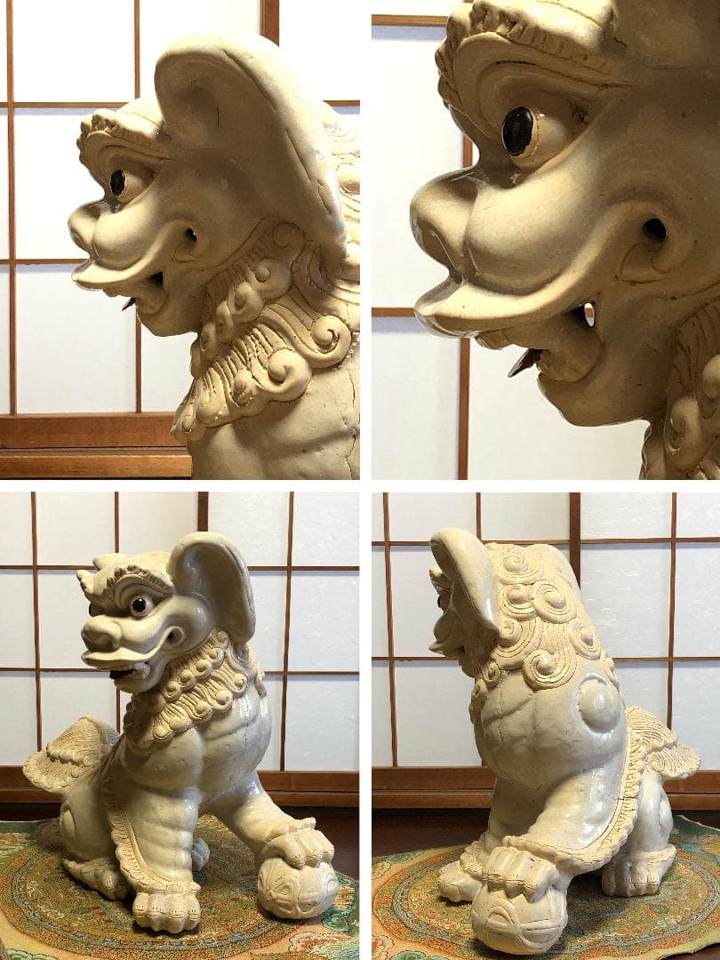 【 大白獅子 】 玉獅子　献上上手　68ｃｍ 　19.6ｋｇ