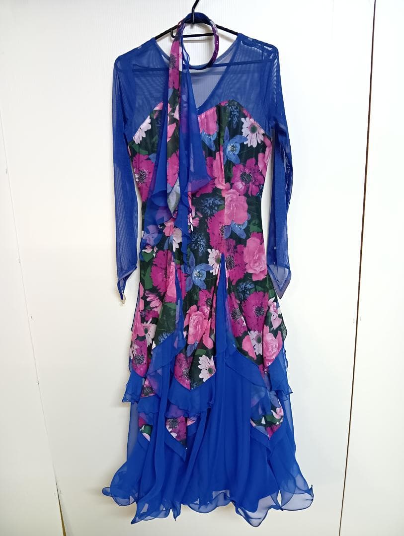 sekine　セキネ　社交ダンス衣装　Sサイズ　7号　ドレス　ワンピース　青　花