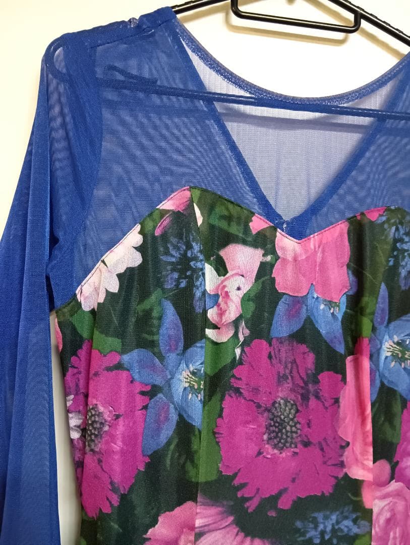 sekine　セキネ　社交ダンス衣装　Sサイズ　7号　ドレス　ワンピース　青　花