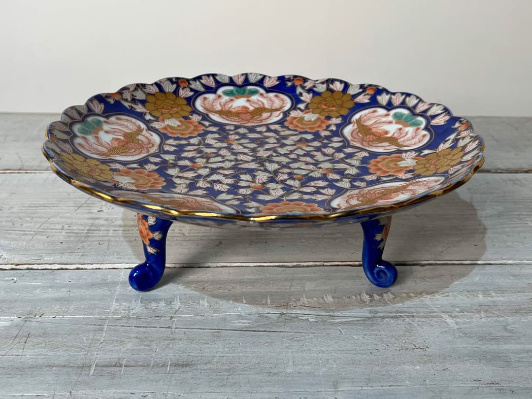 豪華ビンテージ 有田焼 幸楽窯 金彩 献上古伊万里鳳凰図 三つ足 大盛器 箱付