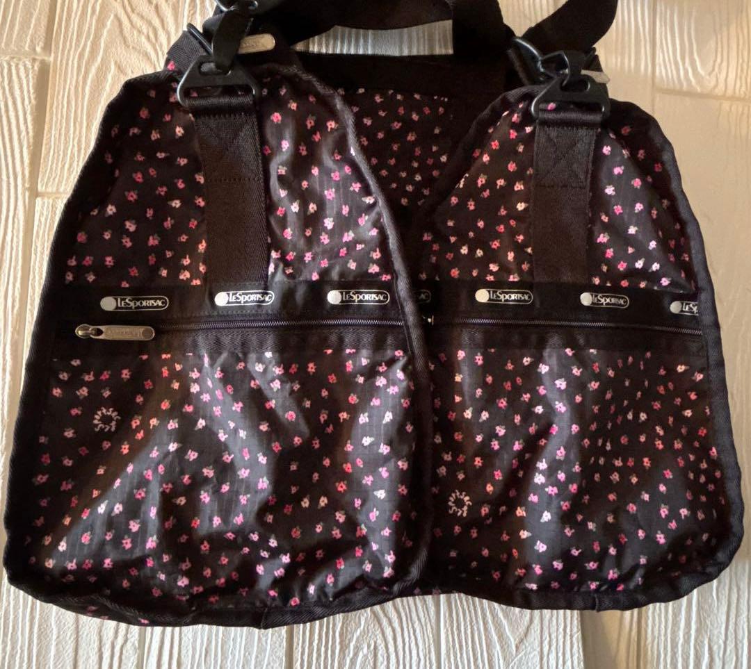 レスポートサック　ボストンバック　黒×花柄　ミニポーチ付　新品　未使用