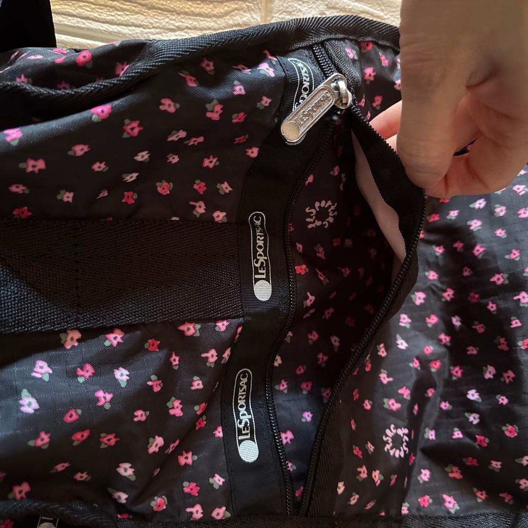 レスポートサック　ボストンバック　黒×花柄　ミニポーチ付　新品　未使用