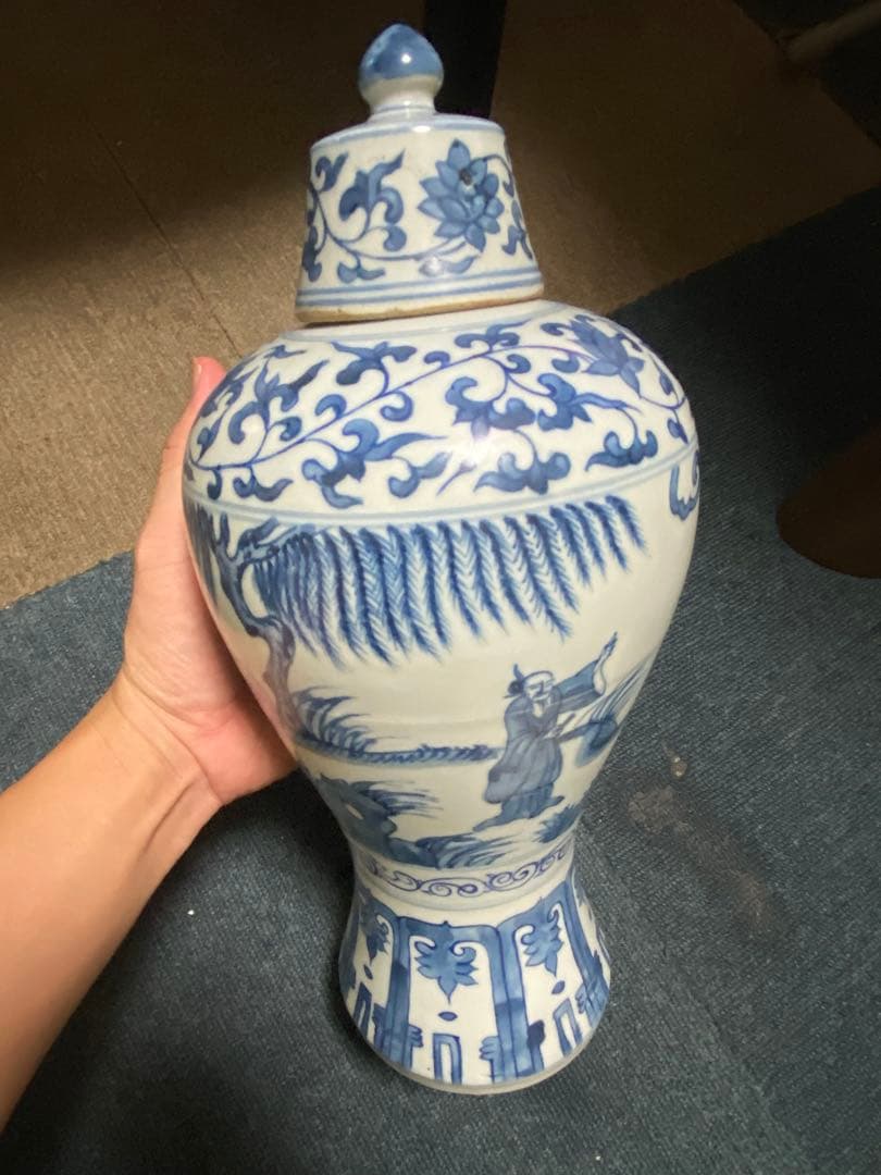 清時代　青花梅瓶　蓋付　中国美術　骨董品