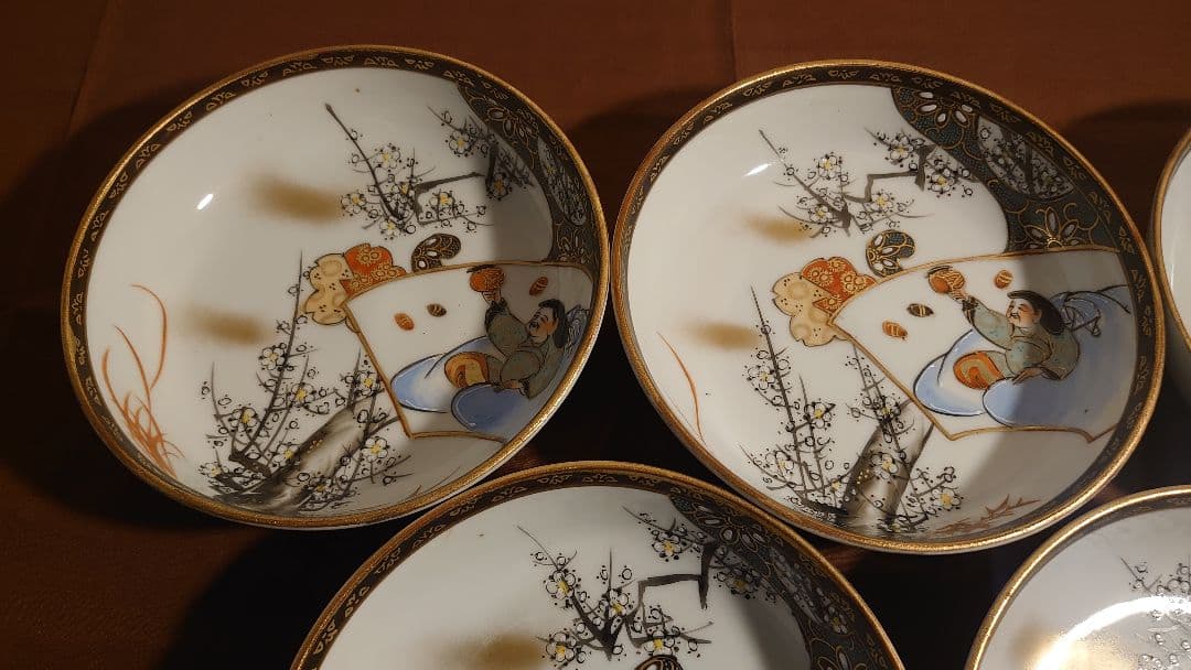 古九谷　九谷焼　なます皿　色絵　金襴手　宝の図　蔵出し　５客