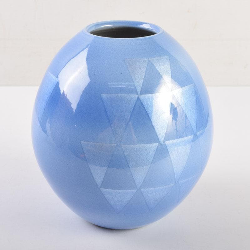 九谷焼　中田一於作　淡青釉裏銀彩　花瓶　壷　共箱　V　8934