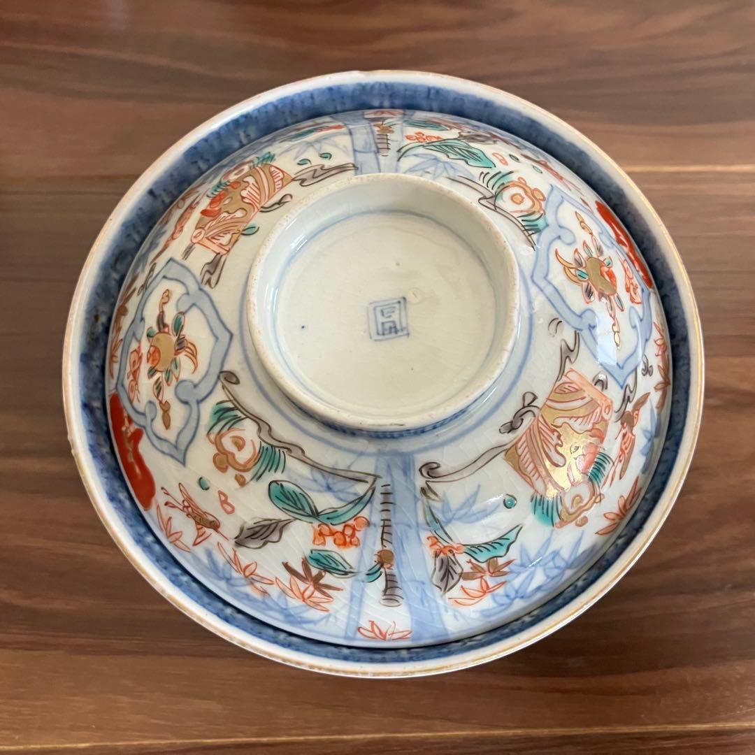 古伊万里　蓋物　五客セット　色絵　茶碗