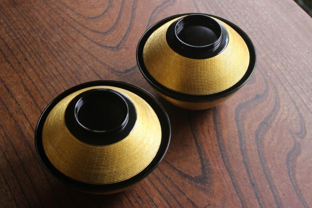 時代逸品！極上金塗糸目の美しいお椀2点（検輪島塗京塗雑煮椀