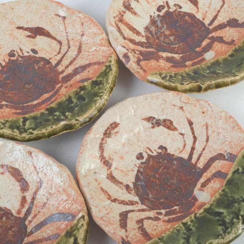 和食器　茶懐石　織部焼　蟹図　銘々皿　五客　C　9286