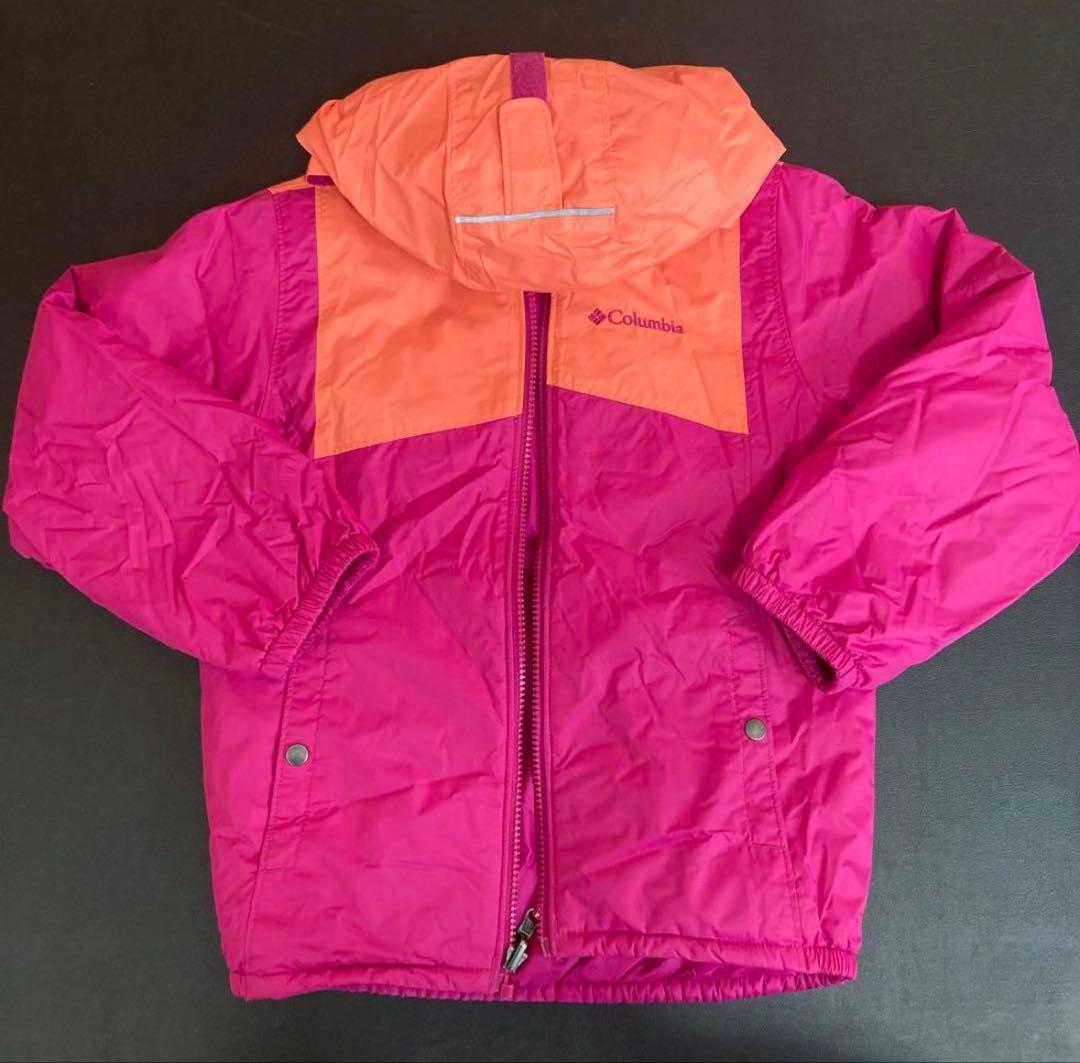 Columbia 子供用フード付きジャケット ピンク/オレンジ　手袋セット