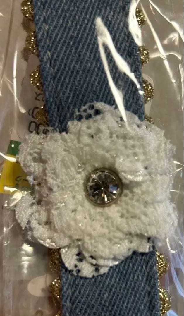 デニム犬用ベルト ホワイト花モチーフ　3本