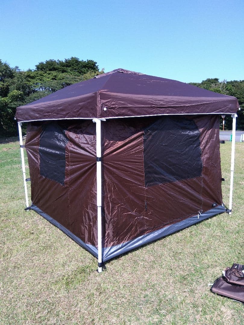 フィールドア折りたたみ式タープ 2.5m x 2.5m ブラウン　アルミ製