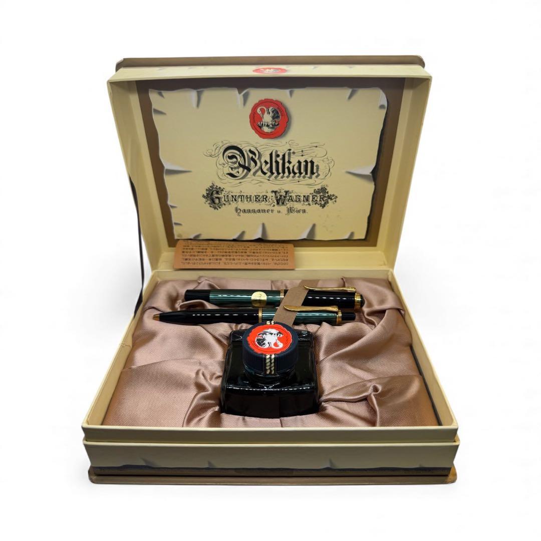 未使用品　ペリカン　万年筆＋ボールペン　スーベレーン　グリーンストライプ