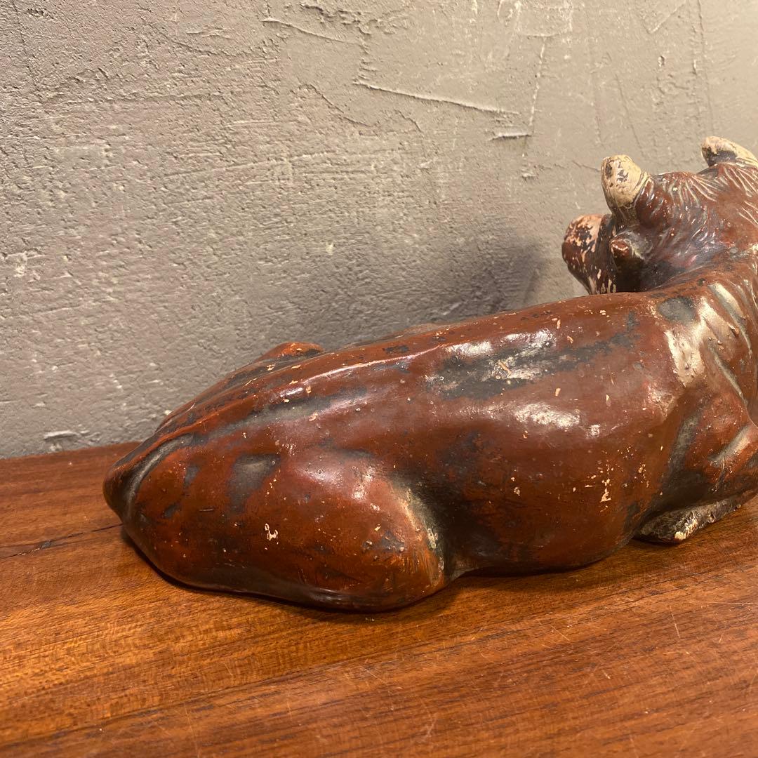 骨董品 陶古園 牛の置物 オブジェ 時代物 コレクション オブジェ