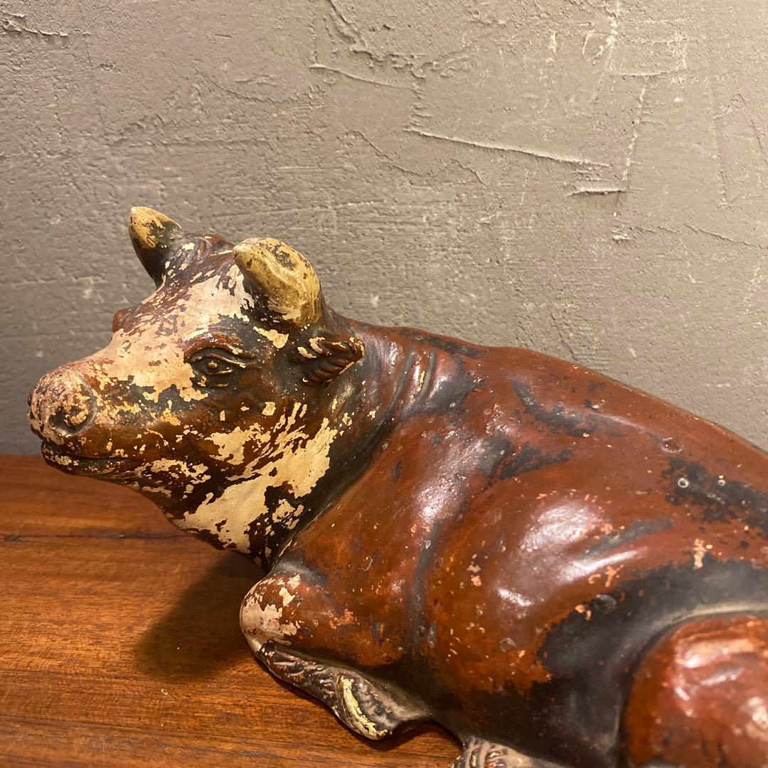 骨董品 陶古園 牛の置物 オブジェ 時代物 コレクション オブジェ