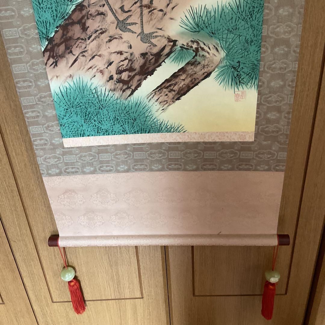 玉 泉 筆 絹本彩色画 タイトル 【 松 上 鶴 図 】 共箱