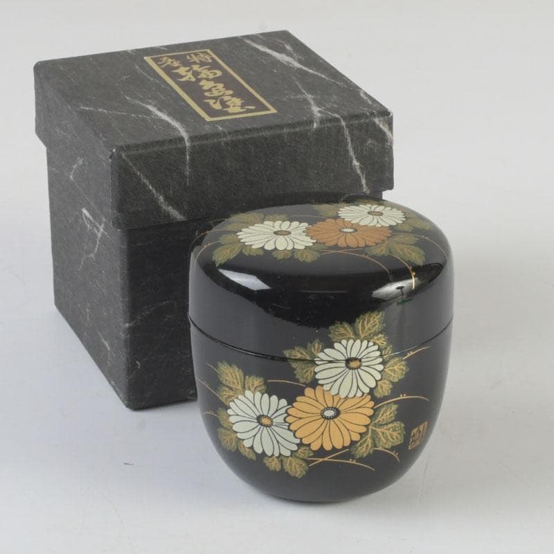 茶道具　輪島塗　柳山作　花草蒔絵　棗　箱付　V　9863