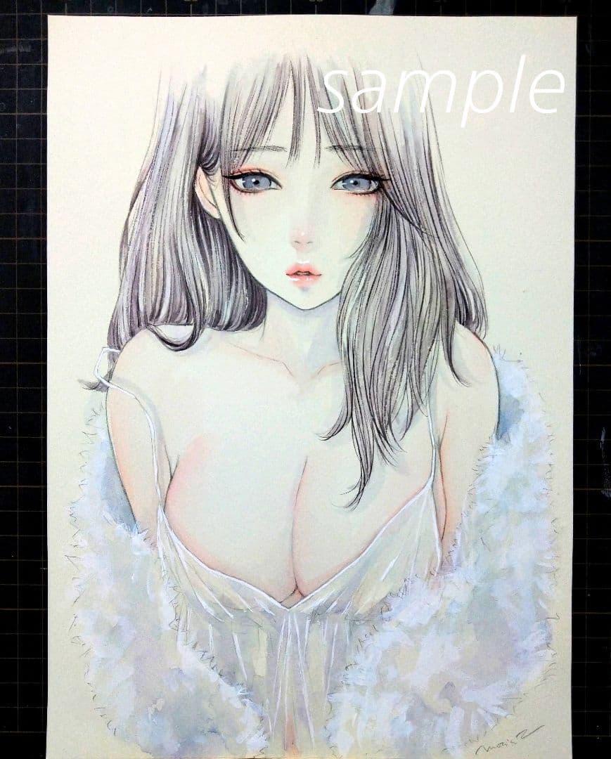 25316E 肉筆原画　手描きイラスト　水彩画　　美人画　A4