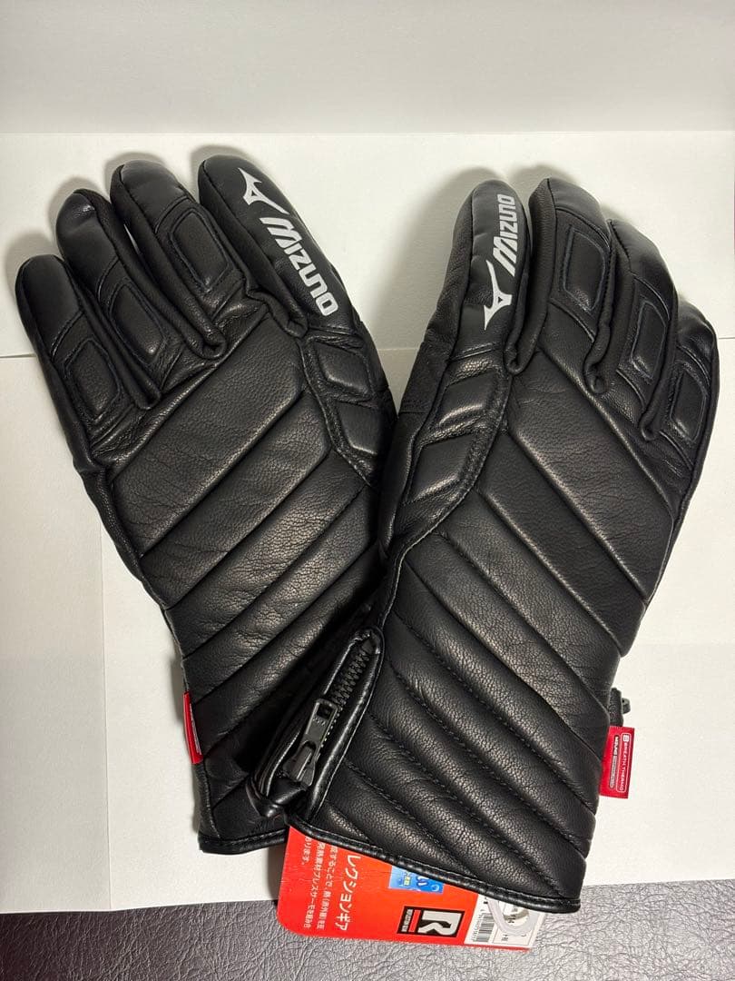【未使用】ミズノ スキーグローブ M ブレスサーモ リフレクションギア レザー