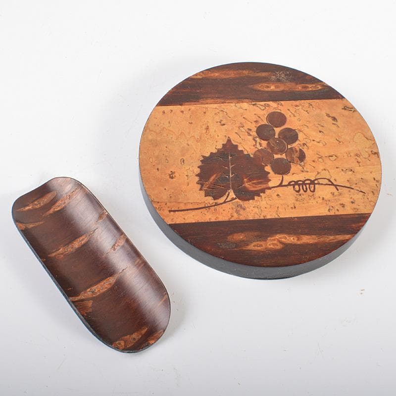 茶道具　桜皮細工　木地本けやき　八角茶筒　茶合　御茶筒　三点　共箱　V　5718