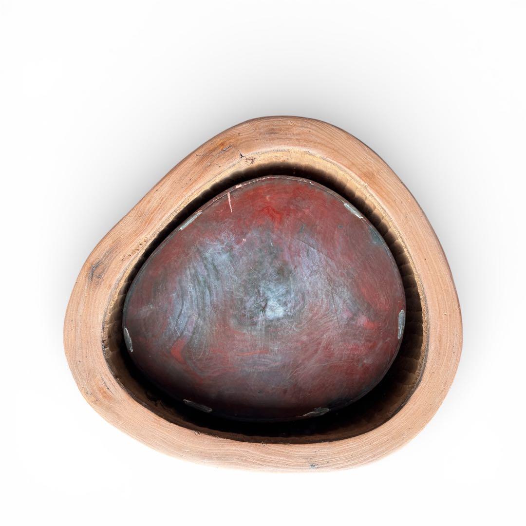 《美しい木肌》希少 美品 桐丸太 切り株 くり抜き火鉢 銅板落とし