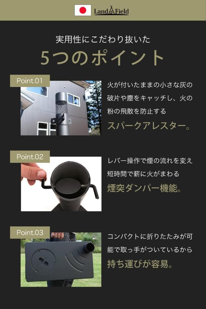 LandField 薪ストーブ 折り畳み 煙突 収納バッグ付
