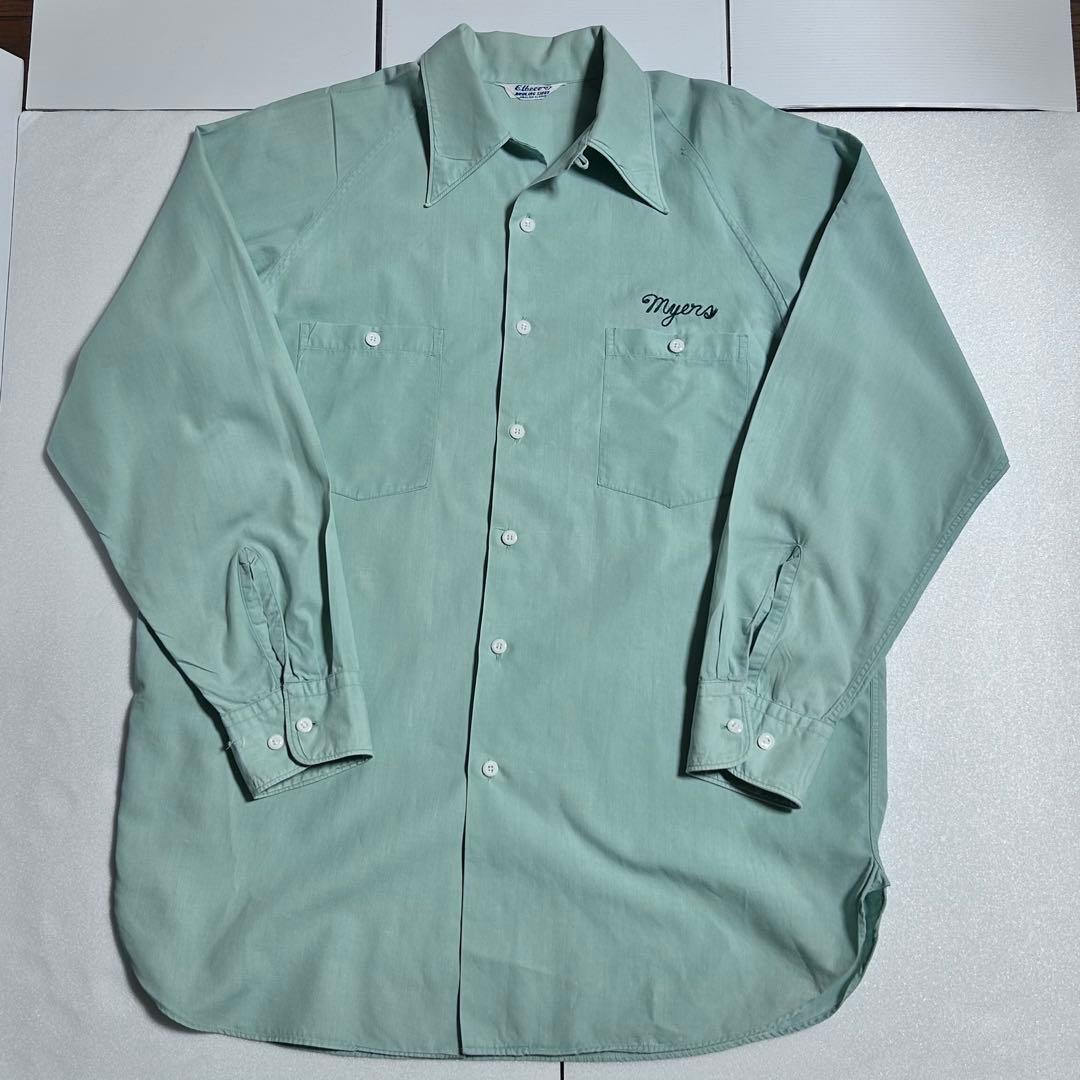 60s ボーリングシャツ　長袖　Elbeco L アイスブルー⑤
