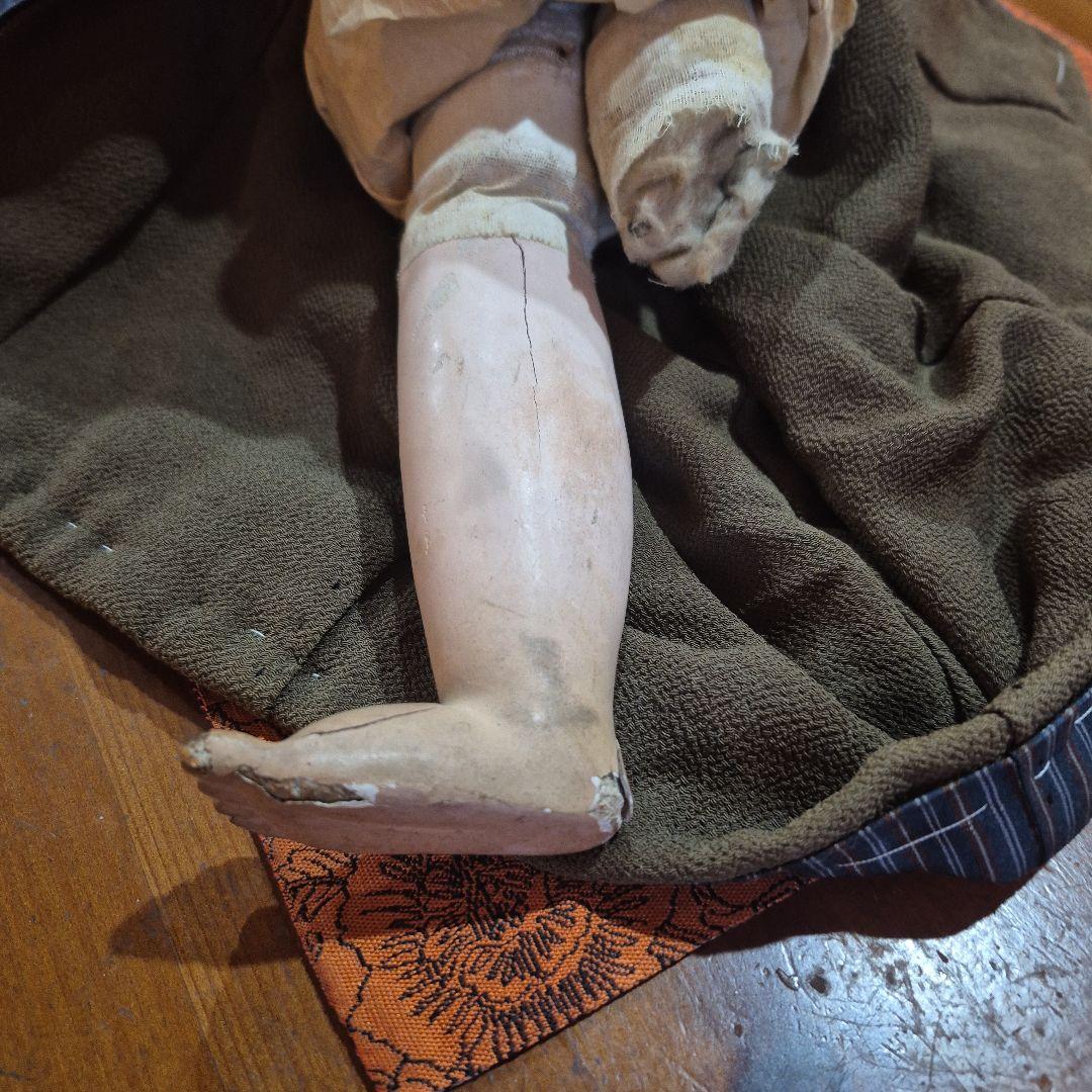 市松人形 青と黒のストライプ着物 ジャンク品