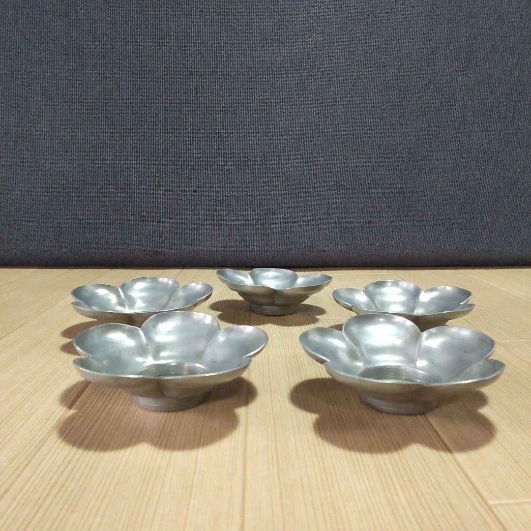 古錫 大型茶托 龍閣陳永高老店 唐物 梅型 ５客 古美術