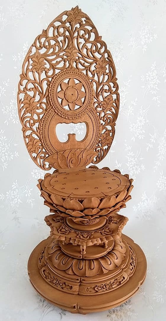 円台座+宝相華唐草光背 2.5寸坐像用#593 木彫 仏像付属品