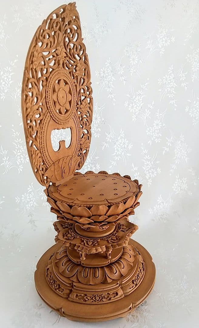 円台座+宝相華唐草光背 2.5寸坐像用#593 木彫 仏像付属品