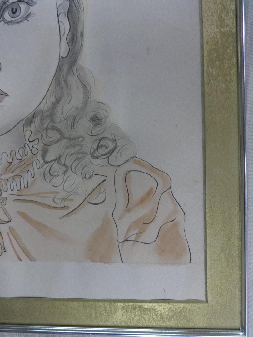 藤田嗣治・少女・1972年頃・肉筆水彩・大型額装・レオナールフジタ・ft90c