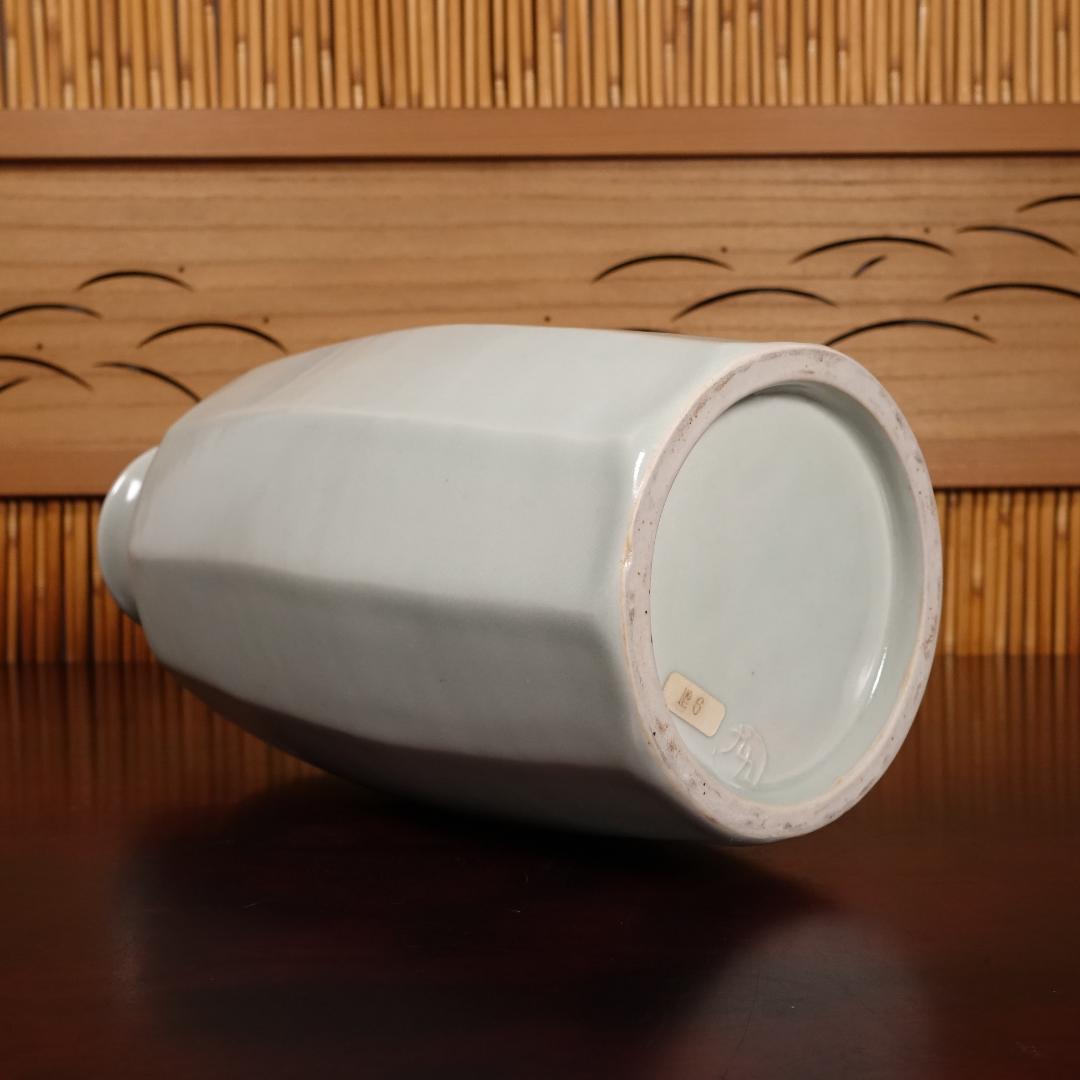 民藝派巨匠 益子焼 名工 瀧田項一 秀逸作 白磁面取瓶子 高29.2cm 共箱