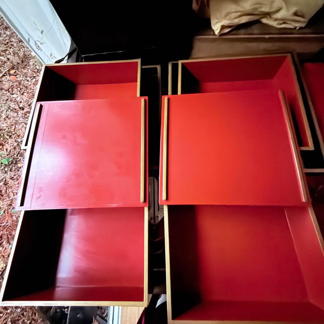 超限定12月31日20時迄‼️JAPAN輪島螺鈿蒔絵『菊づくし』四段重箱在銘重ね盆