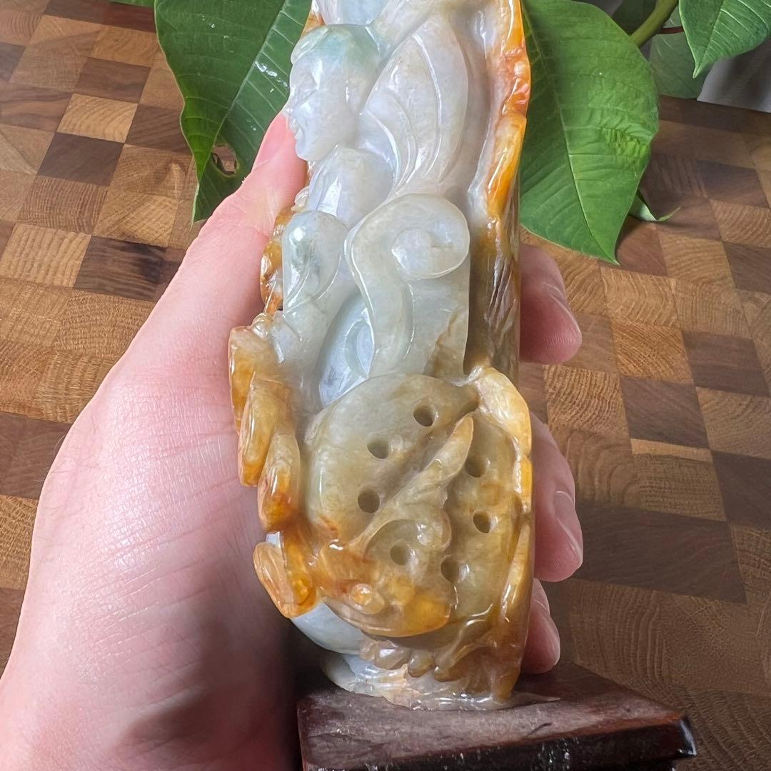 【本翡翠】吉祥唐子置物　高さ18、5cm