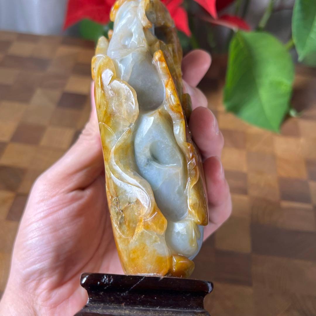 【本翡翠】吉祥唐子置物　高さ18、5cm