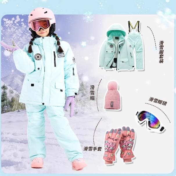 新型男女兼用子供用5件セットスキースーツプロ仕様フルメガネ+帽子+手袋付き696