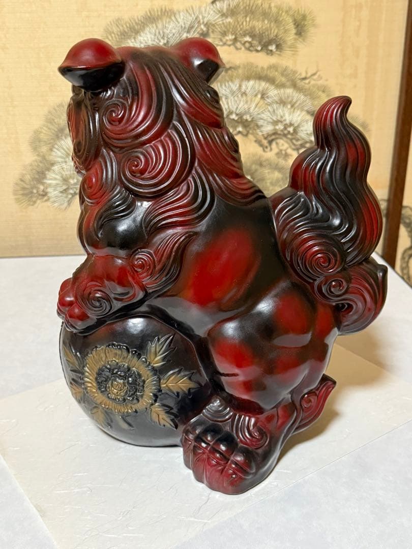 アンティーク 赤唐獅子 栄寿作 高さ33㎝ 陶器製
