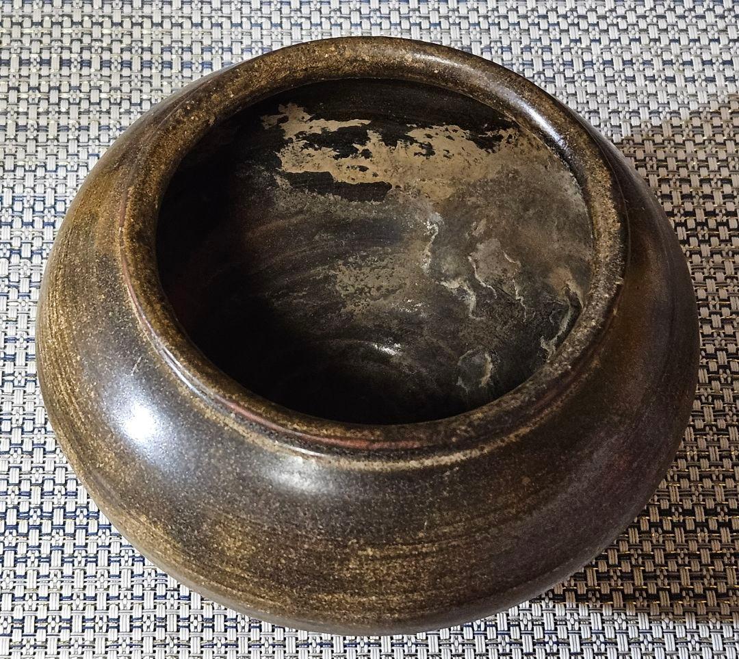 【時代古作品❗】古唐津　灰釉　褐釉　丸壺 　花入れ　花生け　茶道具　茶器　無傷！