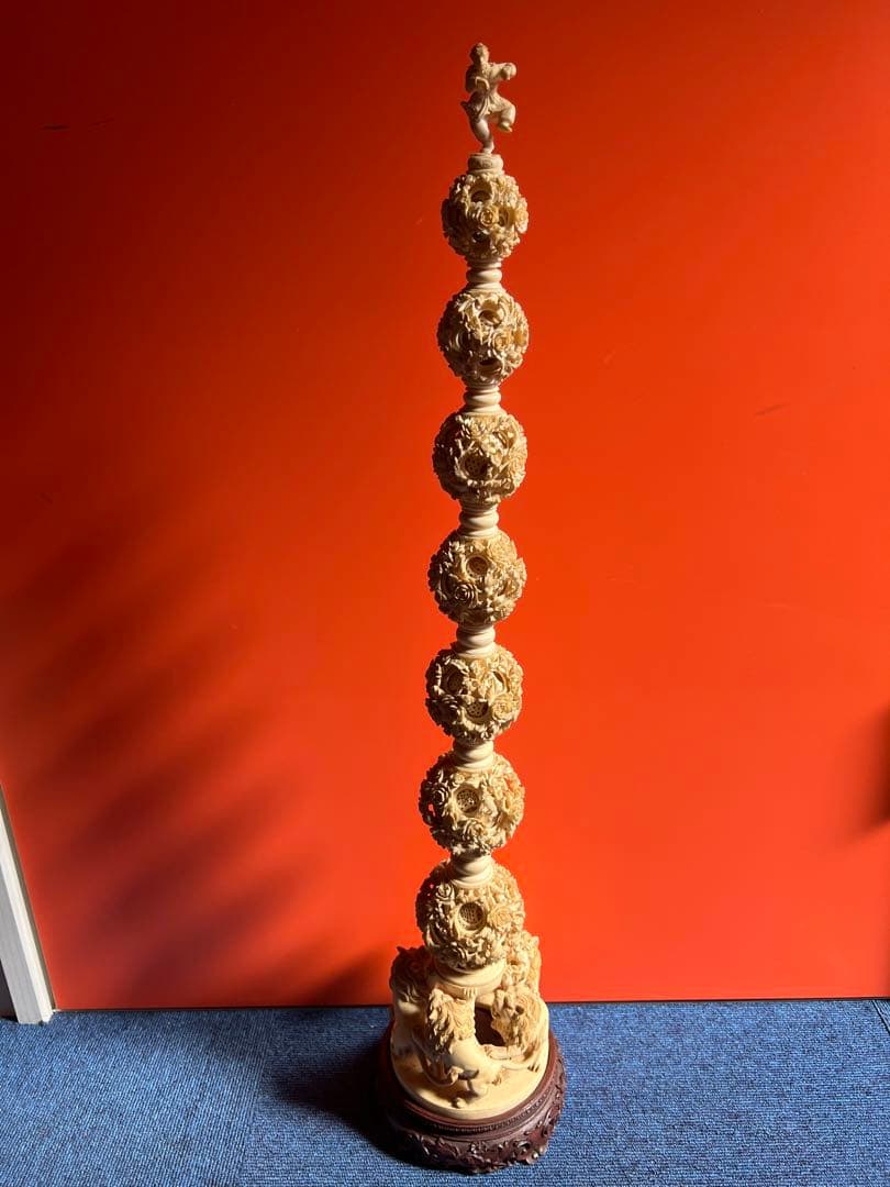 1081 中国美術　多層球　彫刻　約全長70cm 　猴　天球儀　置物