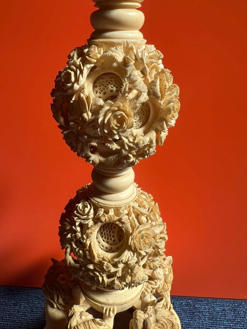 1081 中国美術　多層球　彫刻　約全長70cm 　猴　天球儀　置物