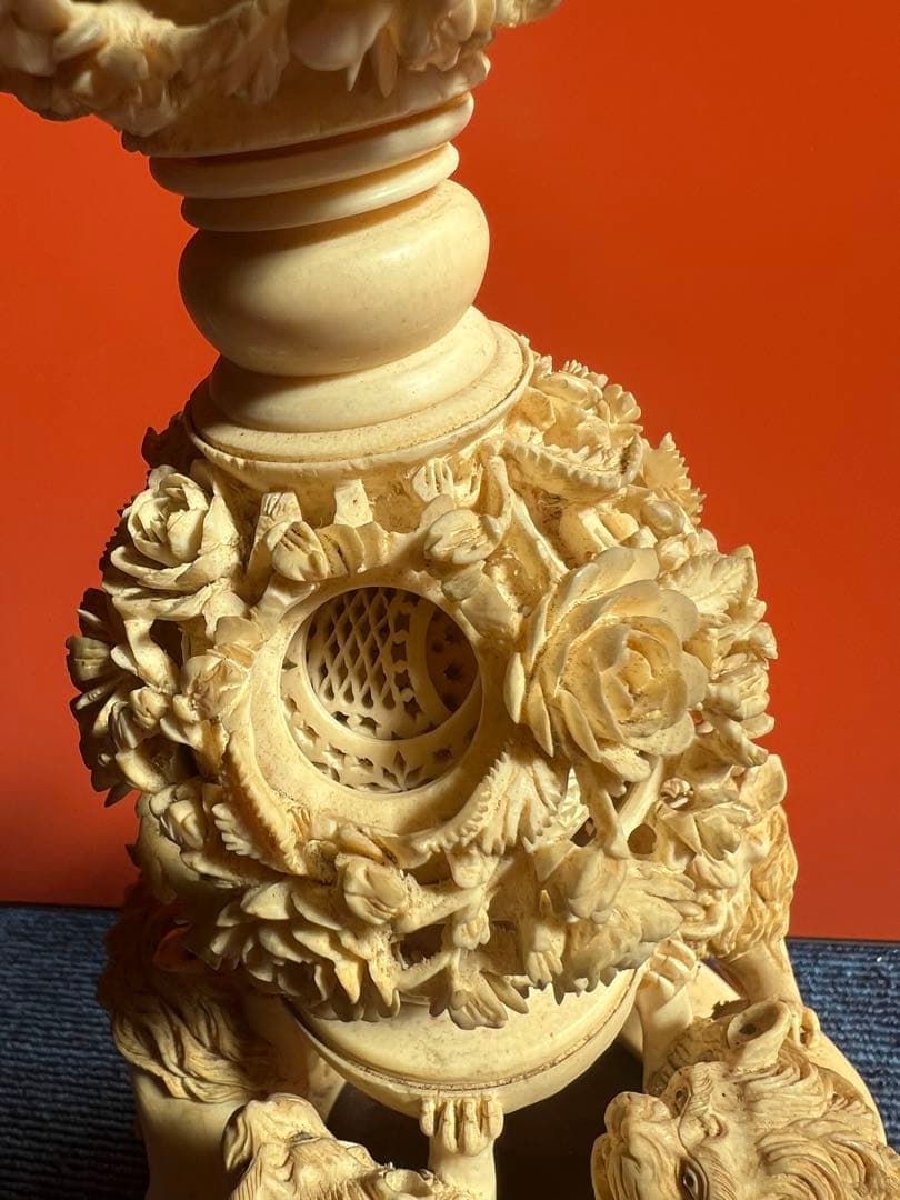 1081 中国美術　多層球　彫刻　約全長70cm 　猴　天球儀　置物