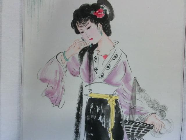 掛軸■美人画 中国女性 田中栄作 3幅対 昭君 西施院紗 渓谷 唐物 骨董品■