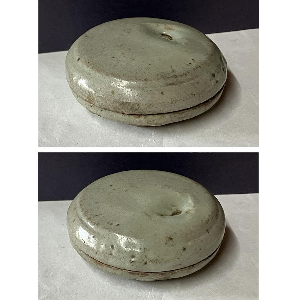 p033 李朝 青磁 香合 木箱入り 時代 茶道具