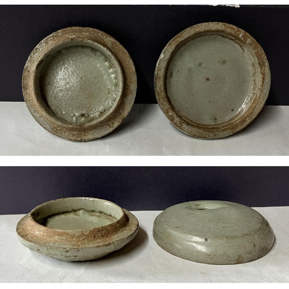 p033 李朝 青磁 香合 木箱入り 時代 茶道具