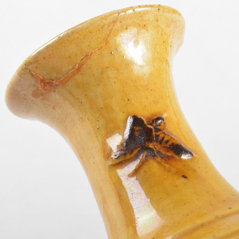 中国　乾隆年製款　黄釉　貼梅文瓶　花生　M　R5848