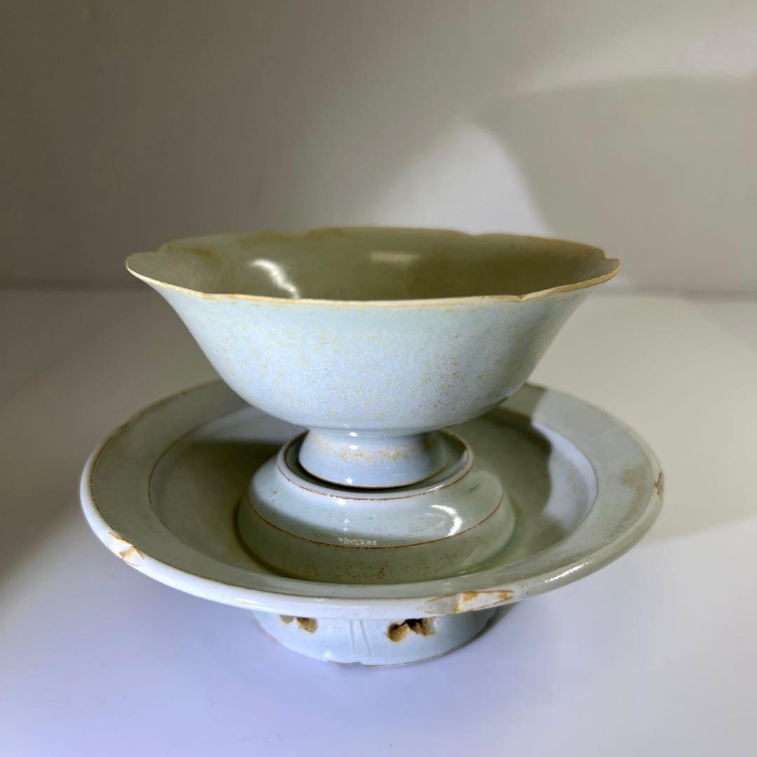 中国宋時代　影青盃、盃台　木箱付　高さ9㎝　東Y7-0709⭐︎2Fトコカ