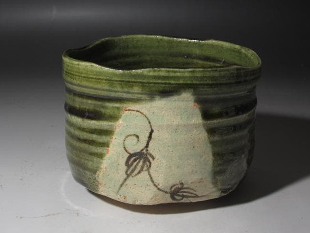 ★　加藤唐九郎　織部茶碗「松風」　目をひく一品です★x426