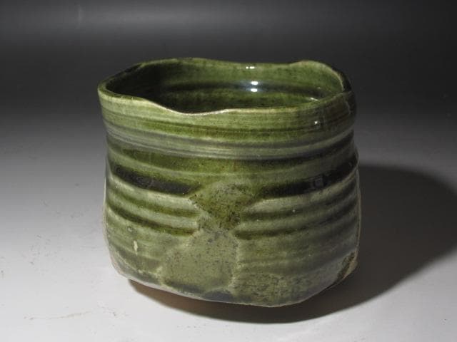 ★　加藤唐九郎　織部茶碗「松風」　目をひく一品です★x426